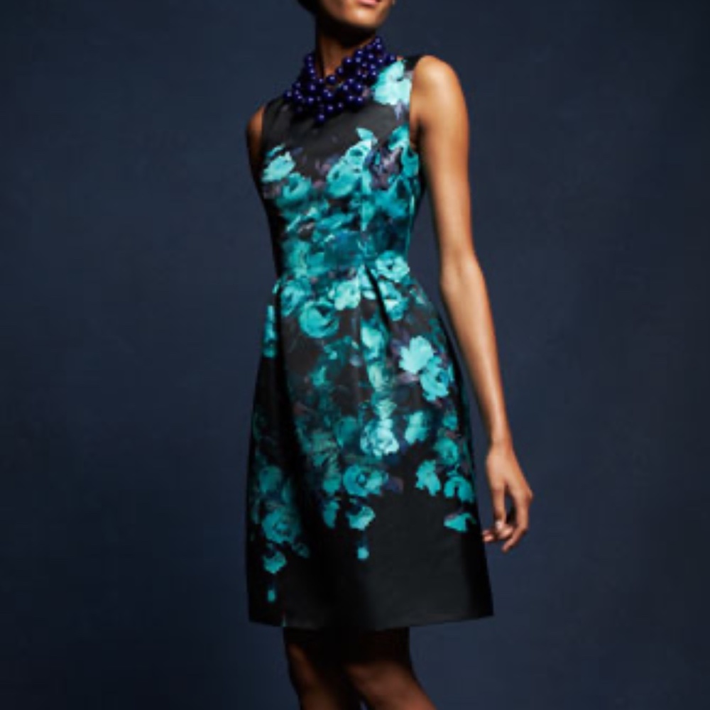 Lela Rose Black Mint Floral Dress